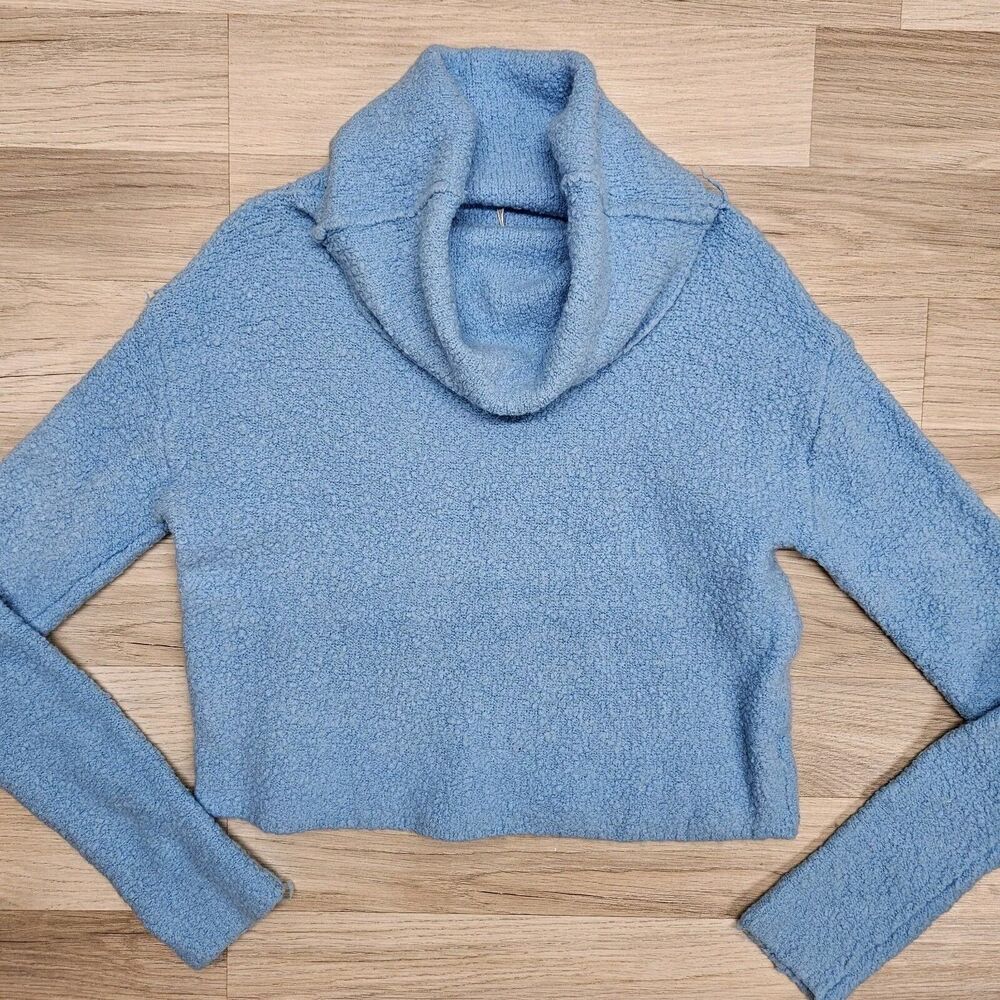 Free People Womens Blue Cowl Neck Cozy Sweater Oversized Small Soft Casual